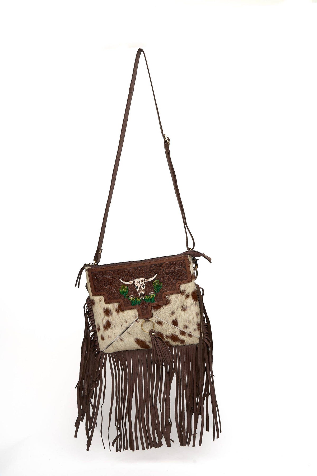 Leather Impressions Inc - Fringe Messenger Bag with Bison & Cactus ABHB 18-26108