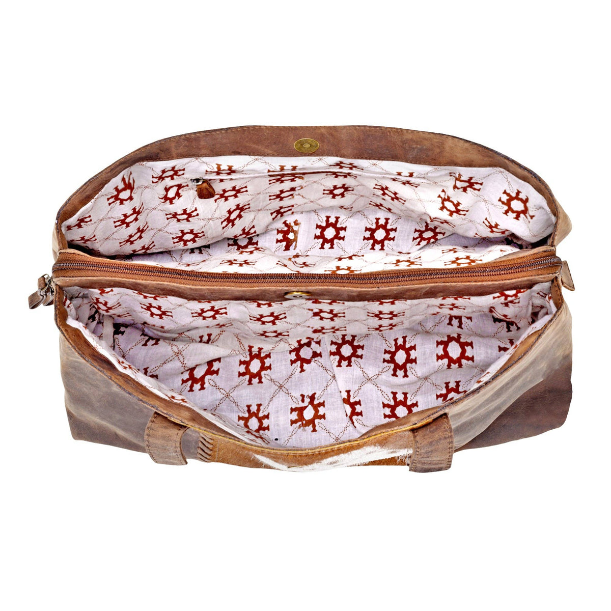 Myra Bag - Thornbluff Laptop Bag in brown with hair on and hand tooled flap - Brown