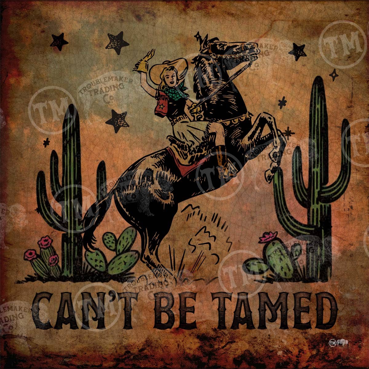 TroubleMaker Trading Company - Can't be Tamed Cowgirl - Square Framed Artwork - Extra Small - 10"