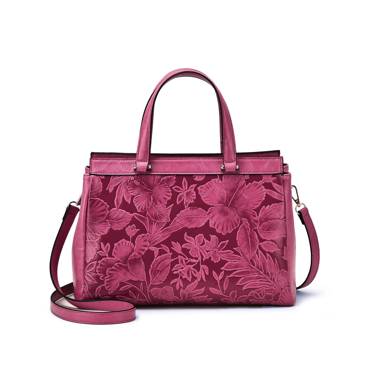 Salome 3D Embossed Floral Satchel - Black