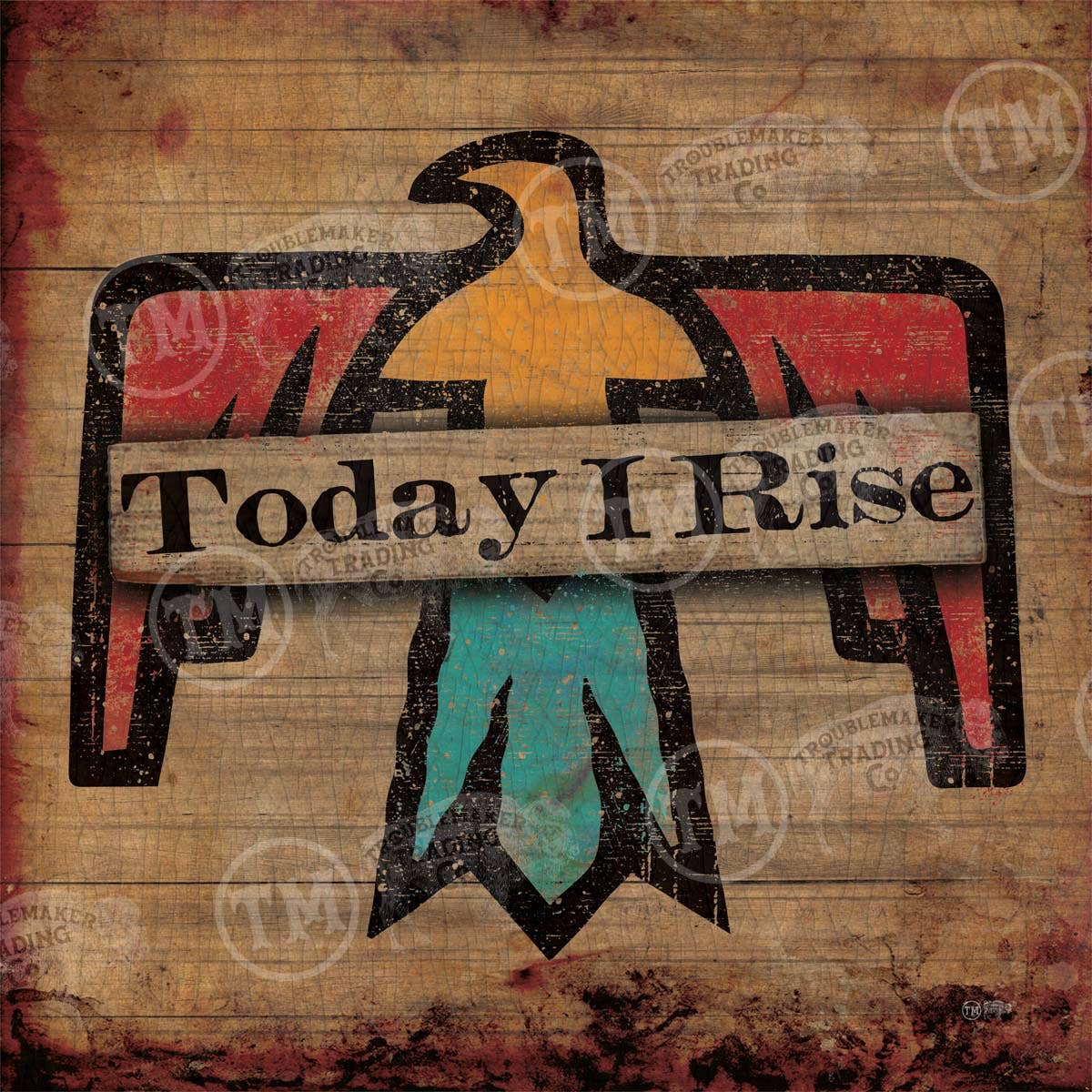 TroubleMaker Trading Company - Today I Rise Thunderbird Distressed - Square Framed Artwork - Extra Small - 10"