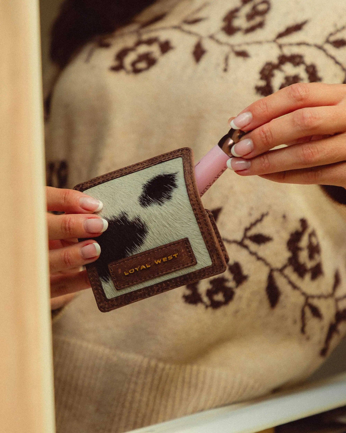 Loyal West - Cattle Lipstick Case - Black & White Cowhide