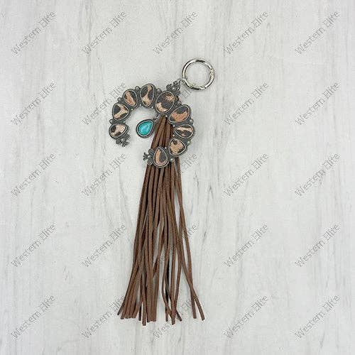 Western Elite Jewelry - PC260406-21 Western Leather feather with brown tassel Purse charm