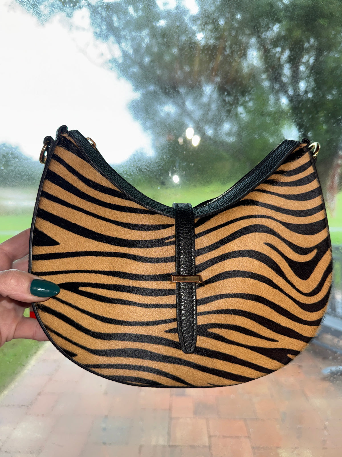 Hairon & Italian Leather Crescent Shoulder Hobo
