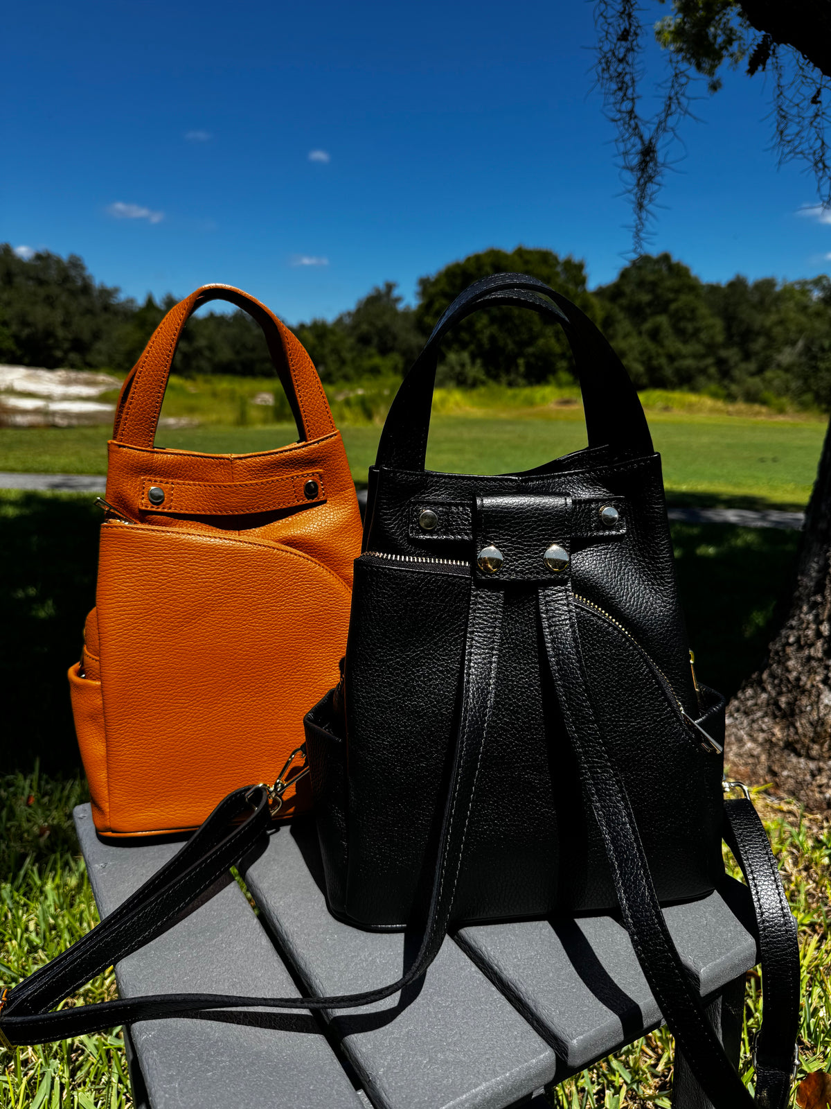 Italian Leather Convertible Bucket Bag & Backpack