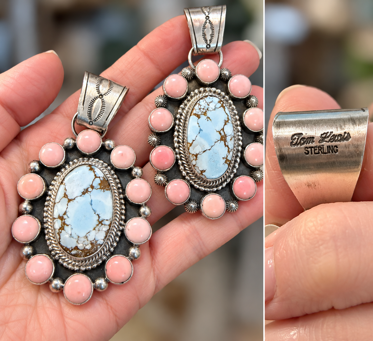 Authentic native golden hills and pink conch pendants!