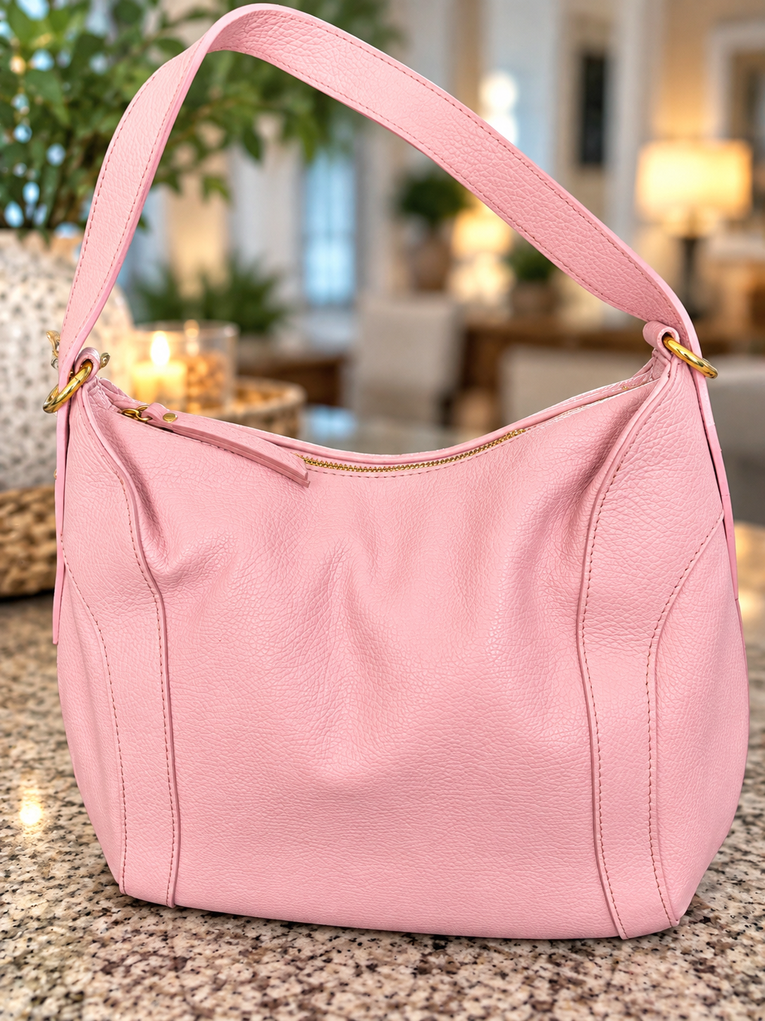 Blush Everly Slouchy Shoulder Hobo Bag part of our pink collection made in Italy!