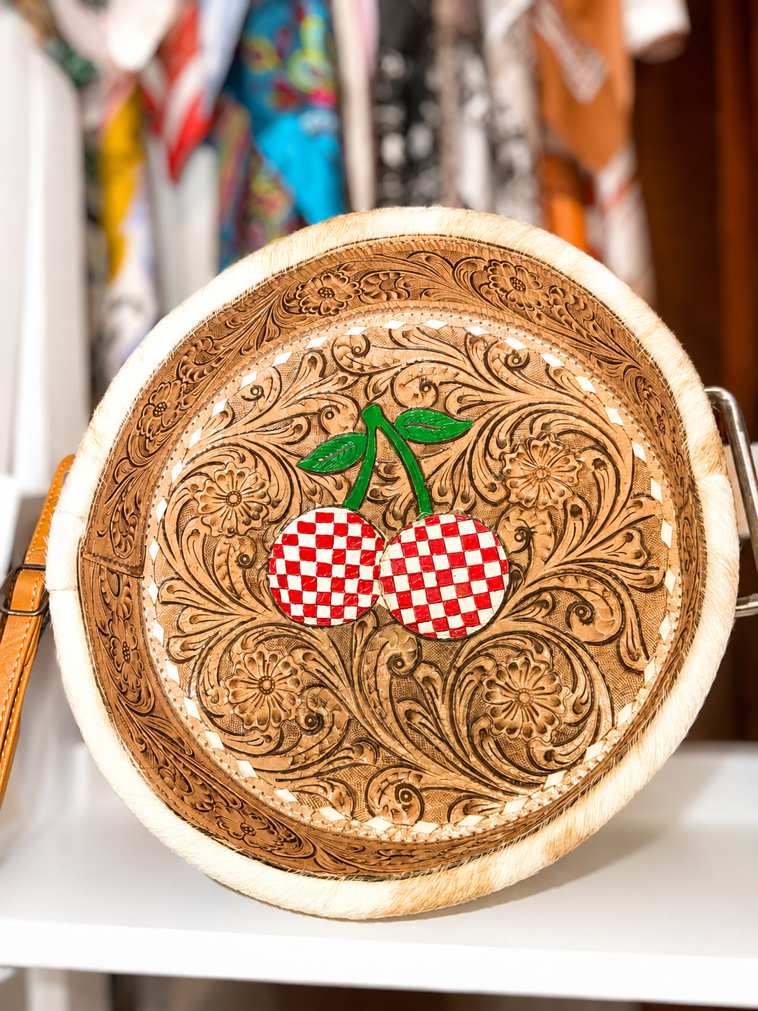 Cowhide/ tooled leather Cherry tray!