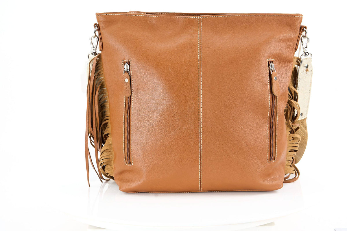 Hair on Hide Tote with Tooled Floral Bison Logo