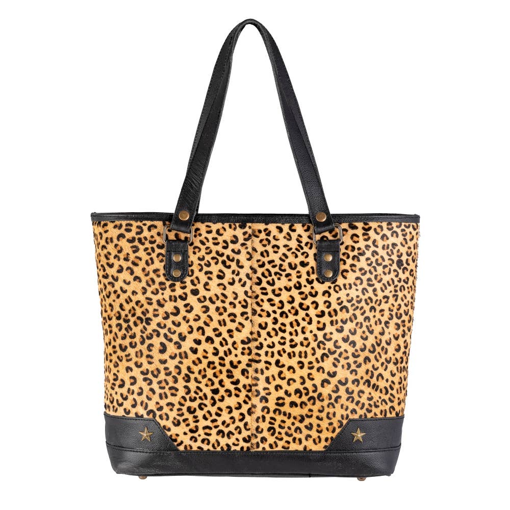 Deer Print Full Grain Leather & Cowhide Functional Tote Bag