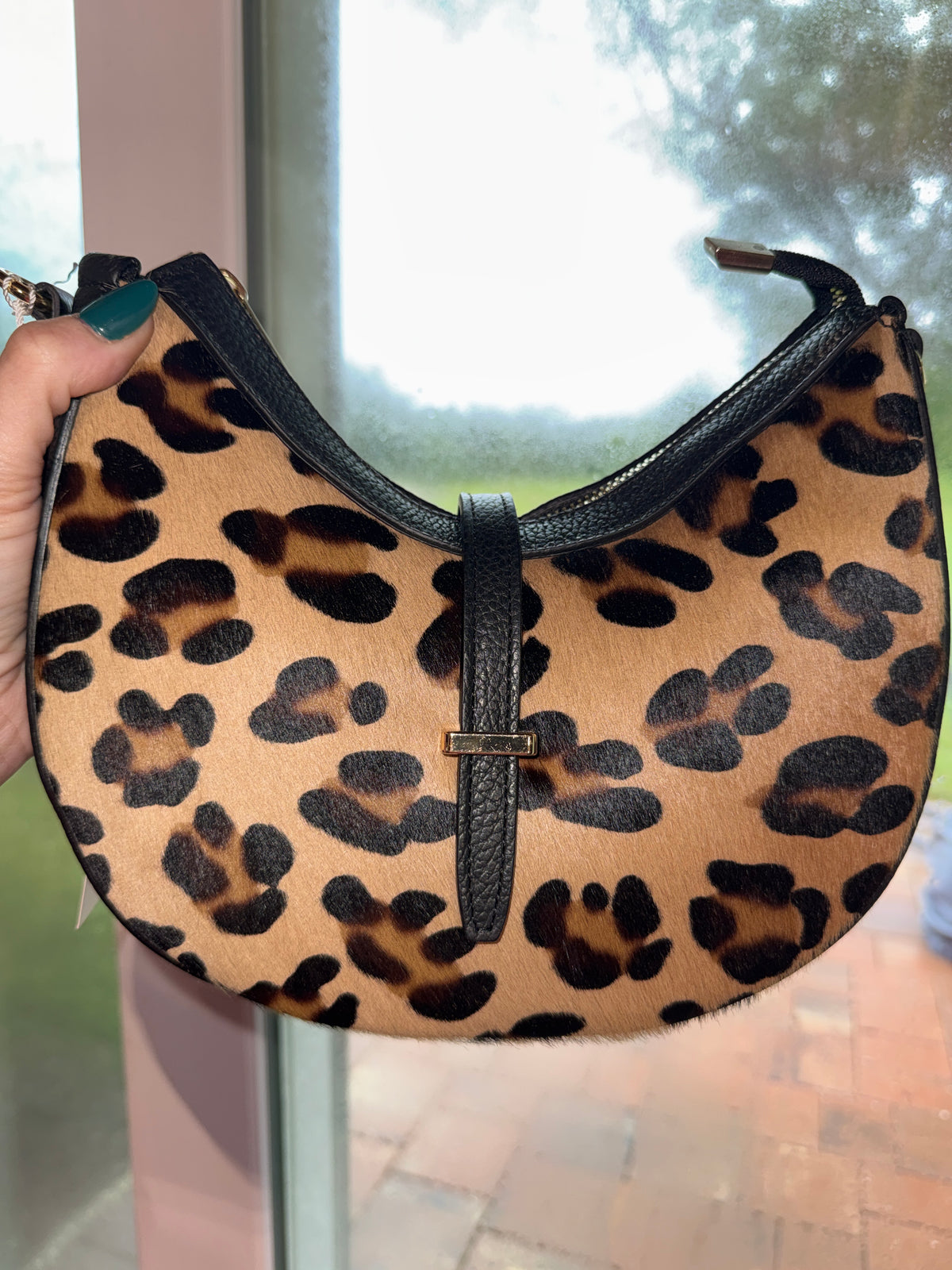 Hairon & Italian Leather Crescent Shoulder Hobo