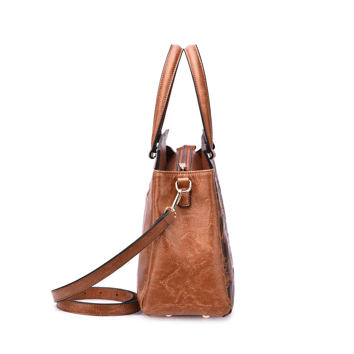 Salome 3D Embossed Floral Satchel - Black