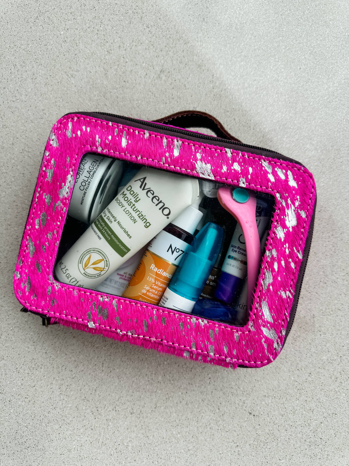 Boho Ranch Shop - Cowhide Cosmetic Case - Toiletry Makeup Travel Bag - BLACK + WHITE