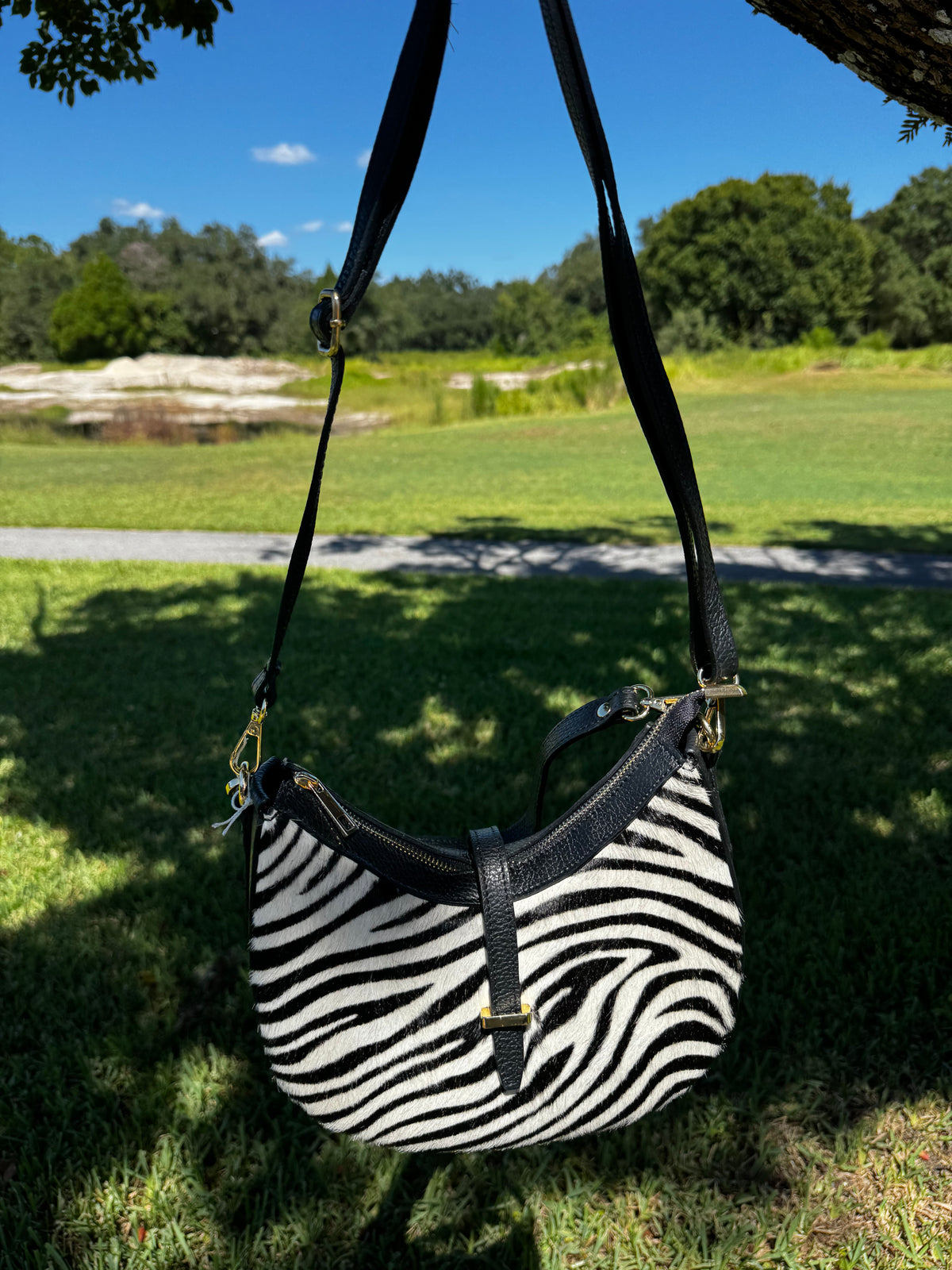 Hairon & Italian Leather Crescent Shoulder Hobo