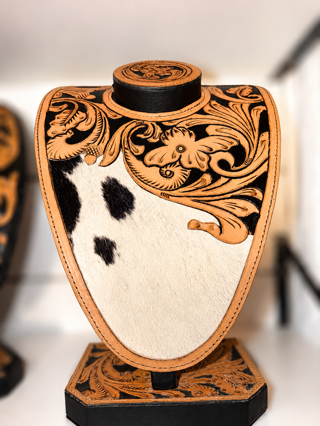 Tooled and Cowhide Necklace Bust
