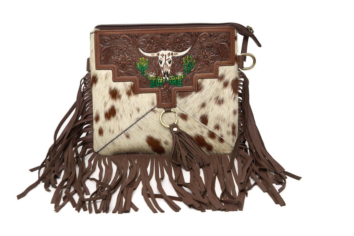 Leather Impressions Inc - Fringe Messenger Bag with Bison & Cactus ABHB 18-26108