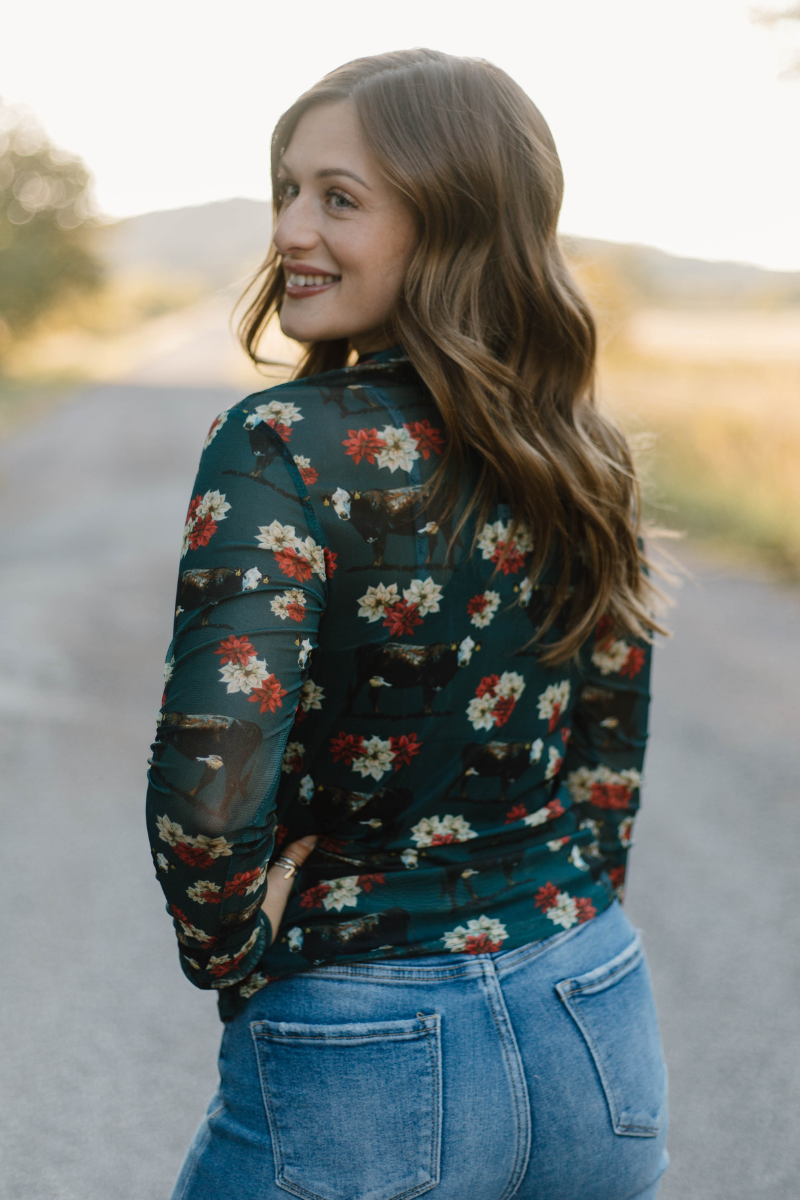 Sterling Kreek - Poinsettias on the Prairie Mesh Top - XXL
