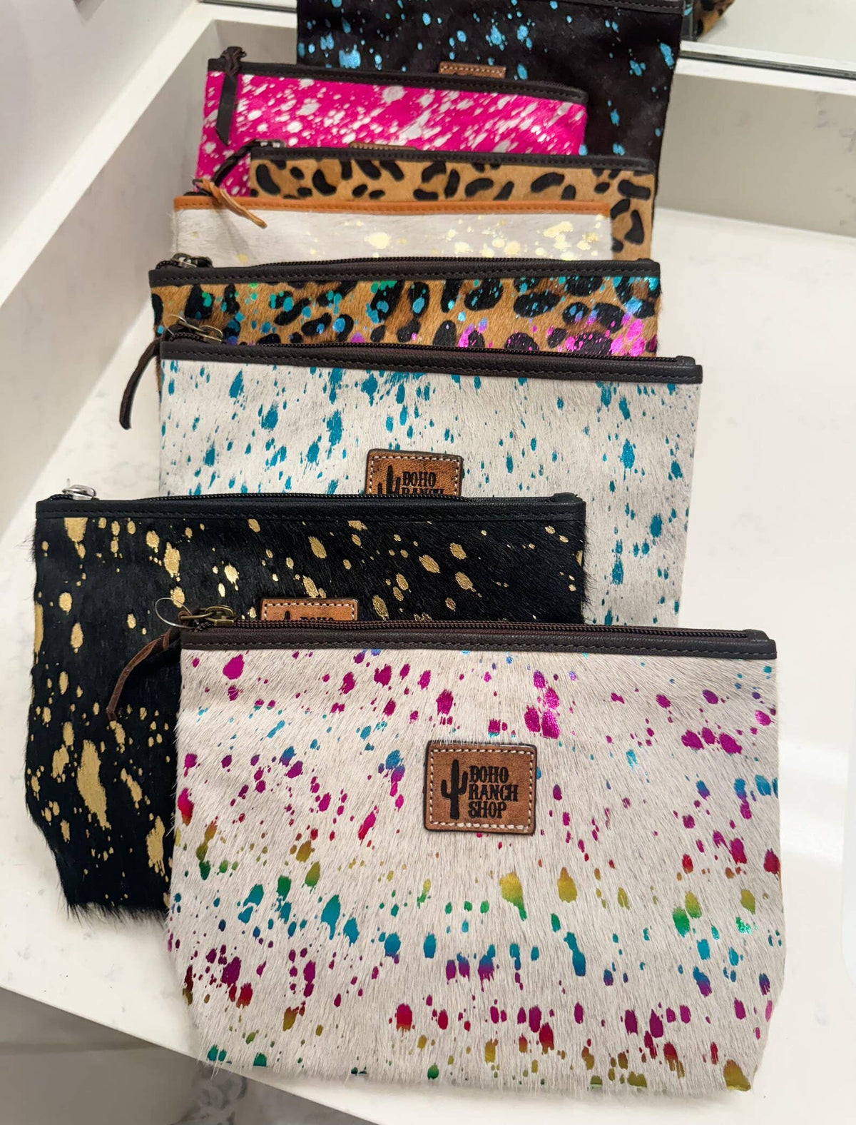 Boho Ranch Shop - Western Cowhide Makeup Bag Travel - BLACK + WHITE