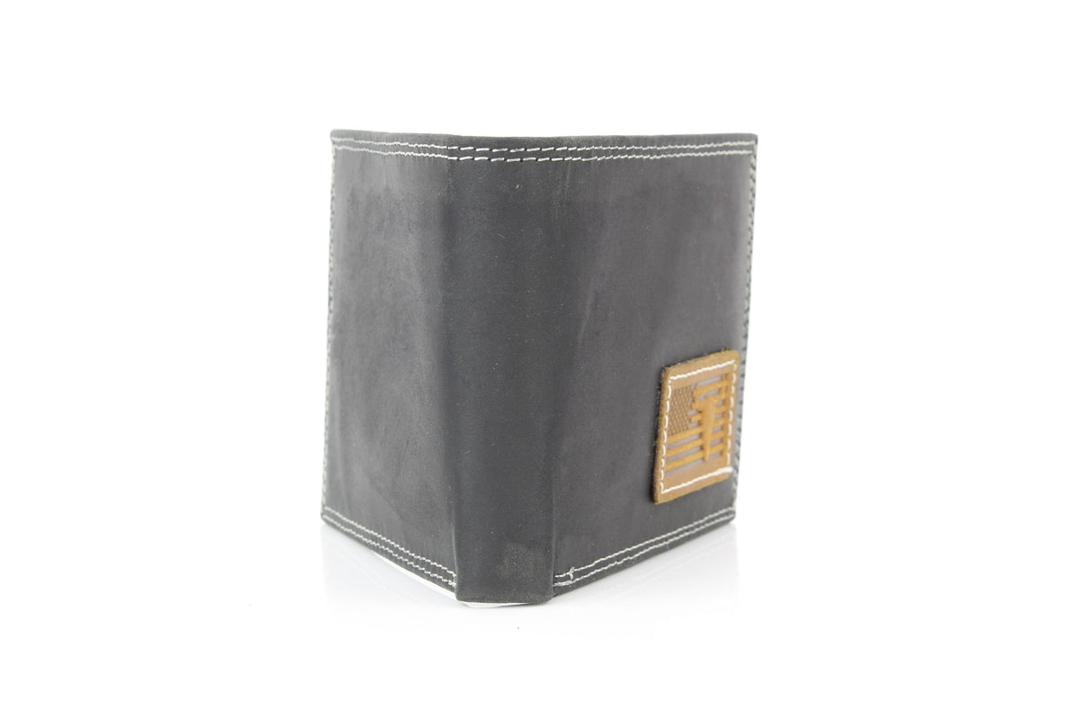 Leather Impressions Inc - Bi-Fold Wallet with Flag & Bison Skull ABMW 25-2008 - Black