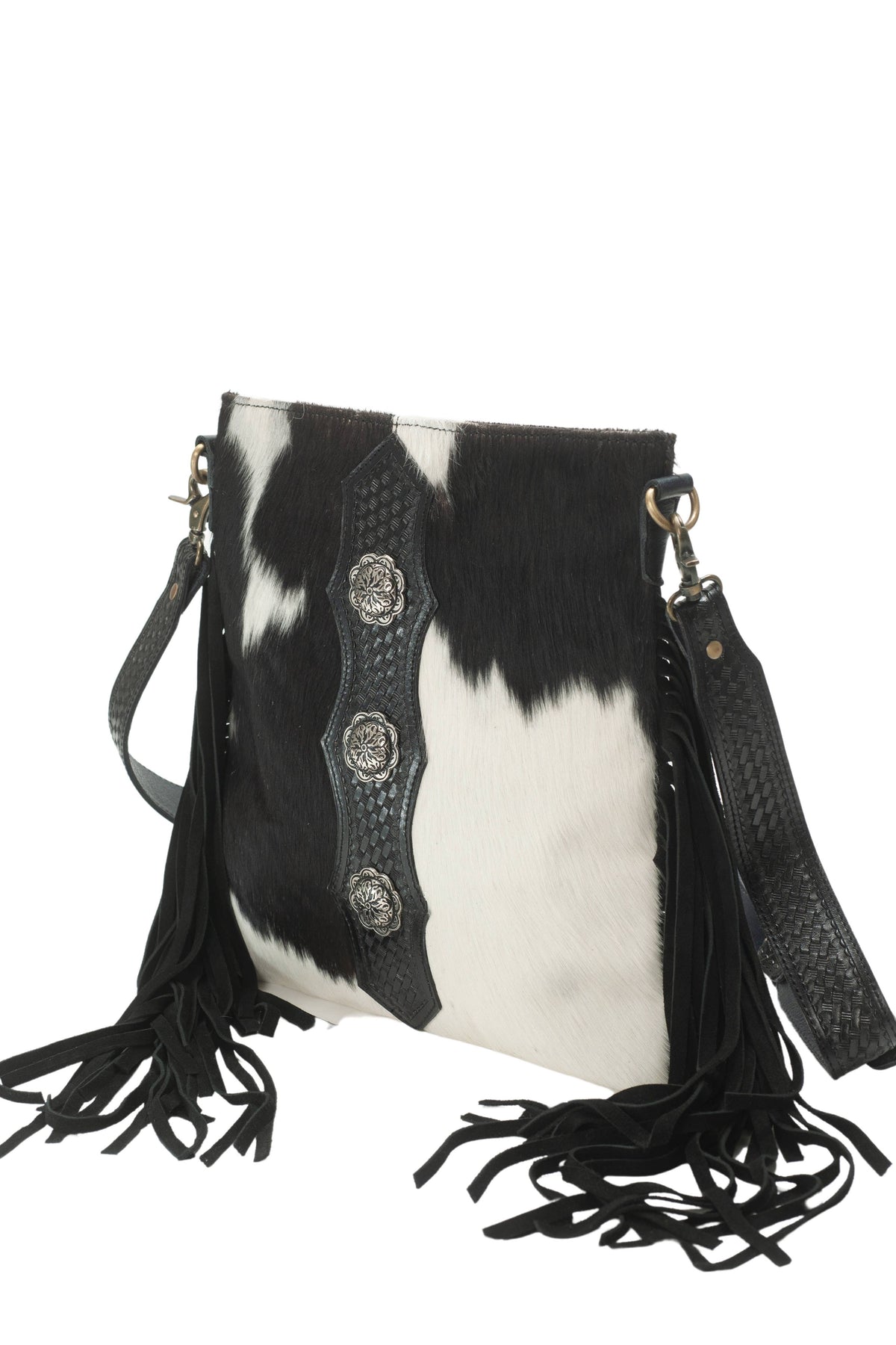 Leather Impressions Inc - American Bison Western Style Hair on Hide Fringe Crossbody - Black
