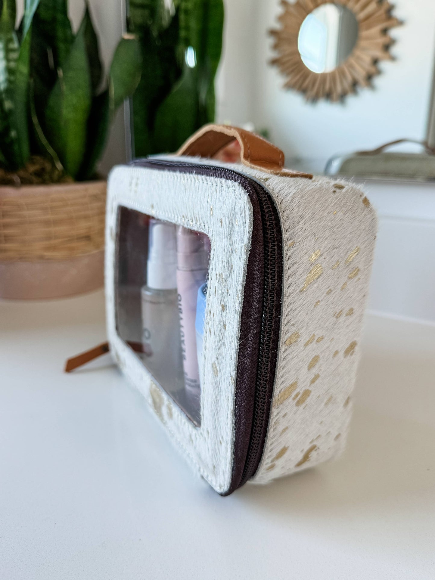 Boho Ranch Shop - Cowhide Cosmetic Case - Toiletry Makeup Travel Bag - BLACK + WHITE