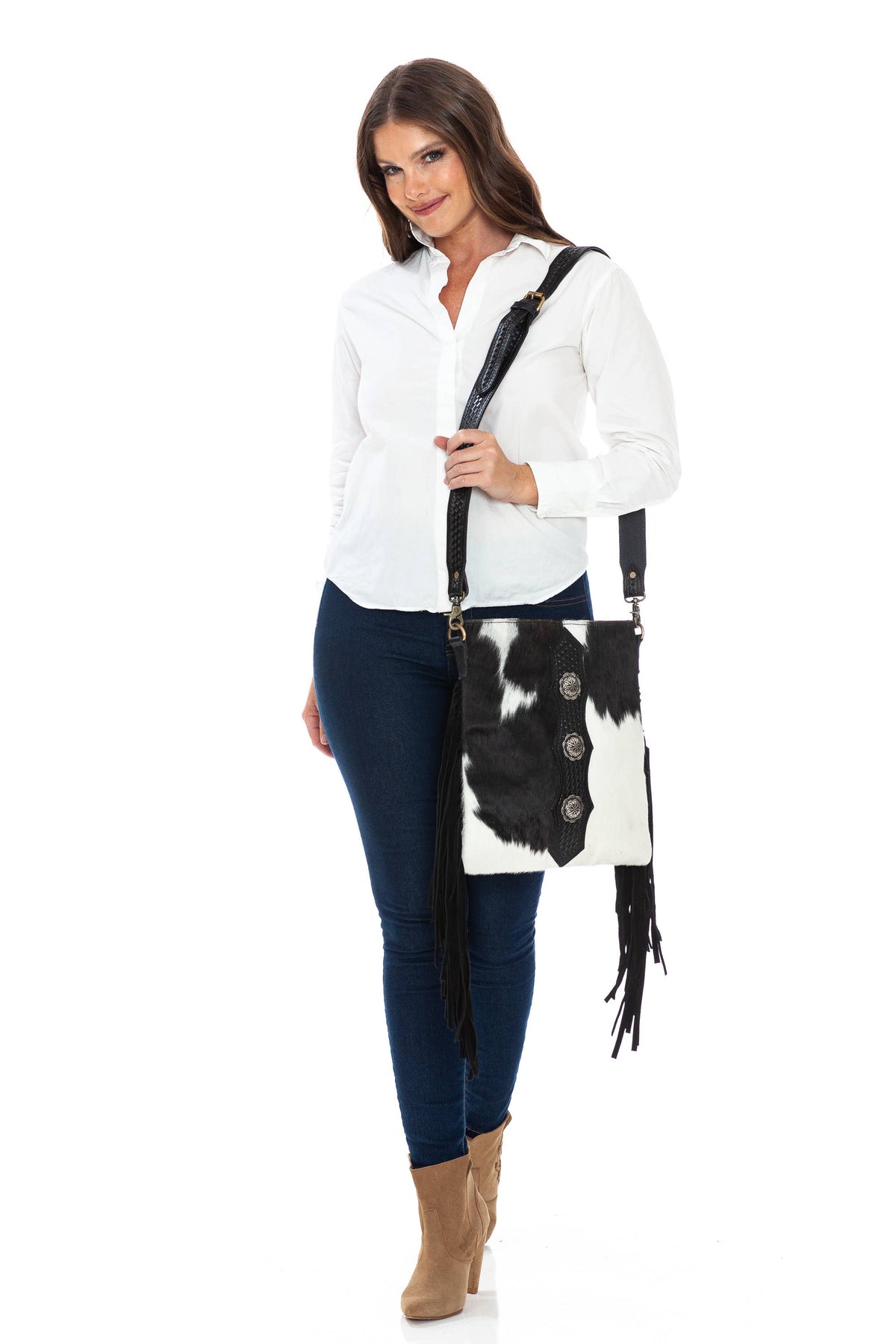 Leather Impressions Inc - American Bison Western Style Hair on Hide Fringe Crossbody - Black