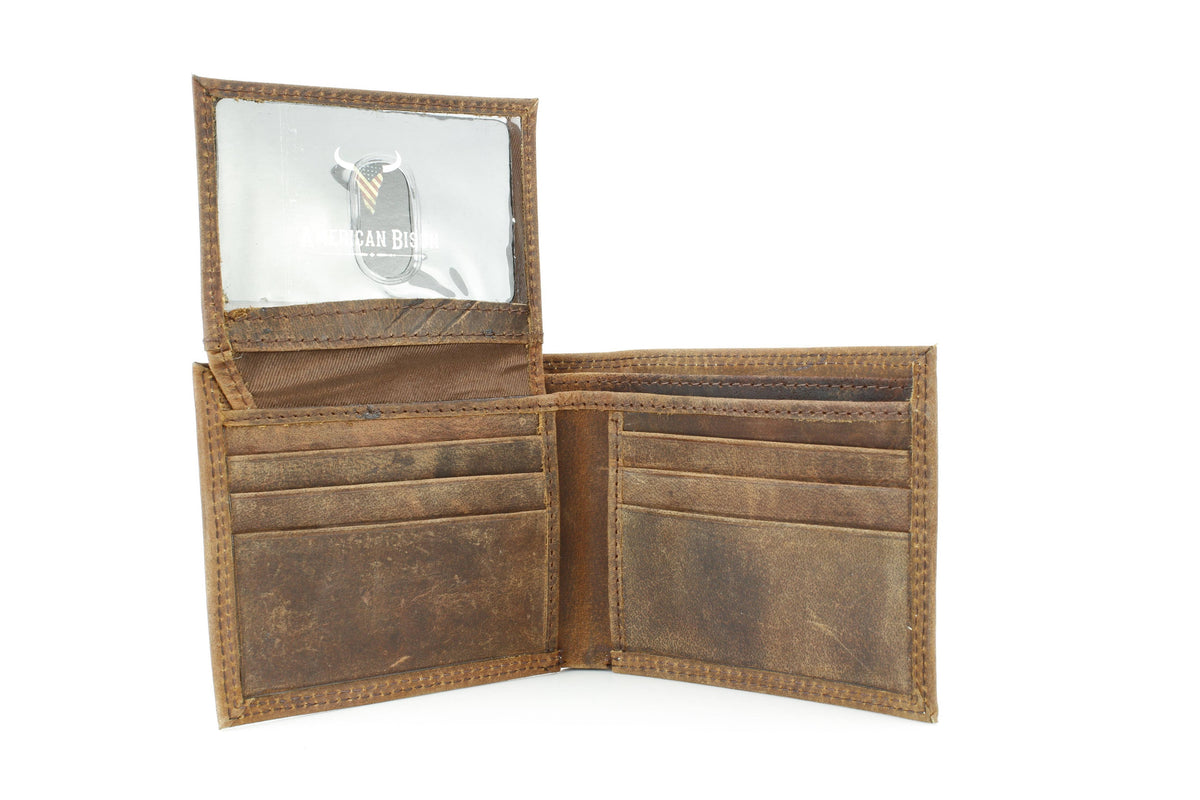 Leather Impressions Inc - Bi-Fold Wallet with Flag & Bison Skull ABMW 25-2008 - Black