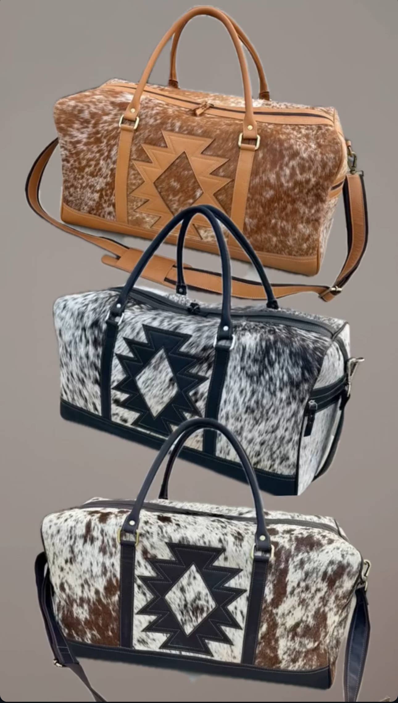 Boho Ranch Shop - AZTEC TRAVEL DUFFLE leather hair on cowhide travel bag