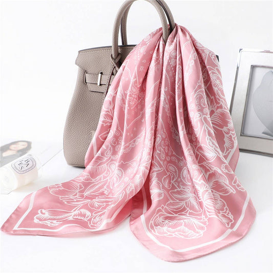 ACCITY - 27in Paisley Lace Print Satin Square Scarf Women_CWASC1435 - Pink / (OS) 3