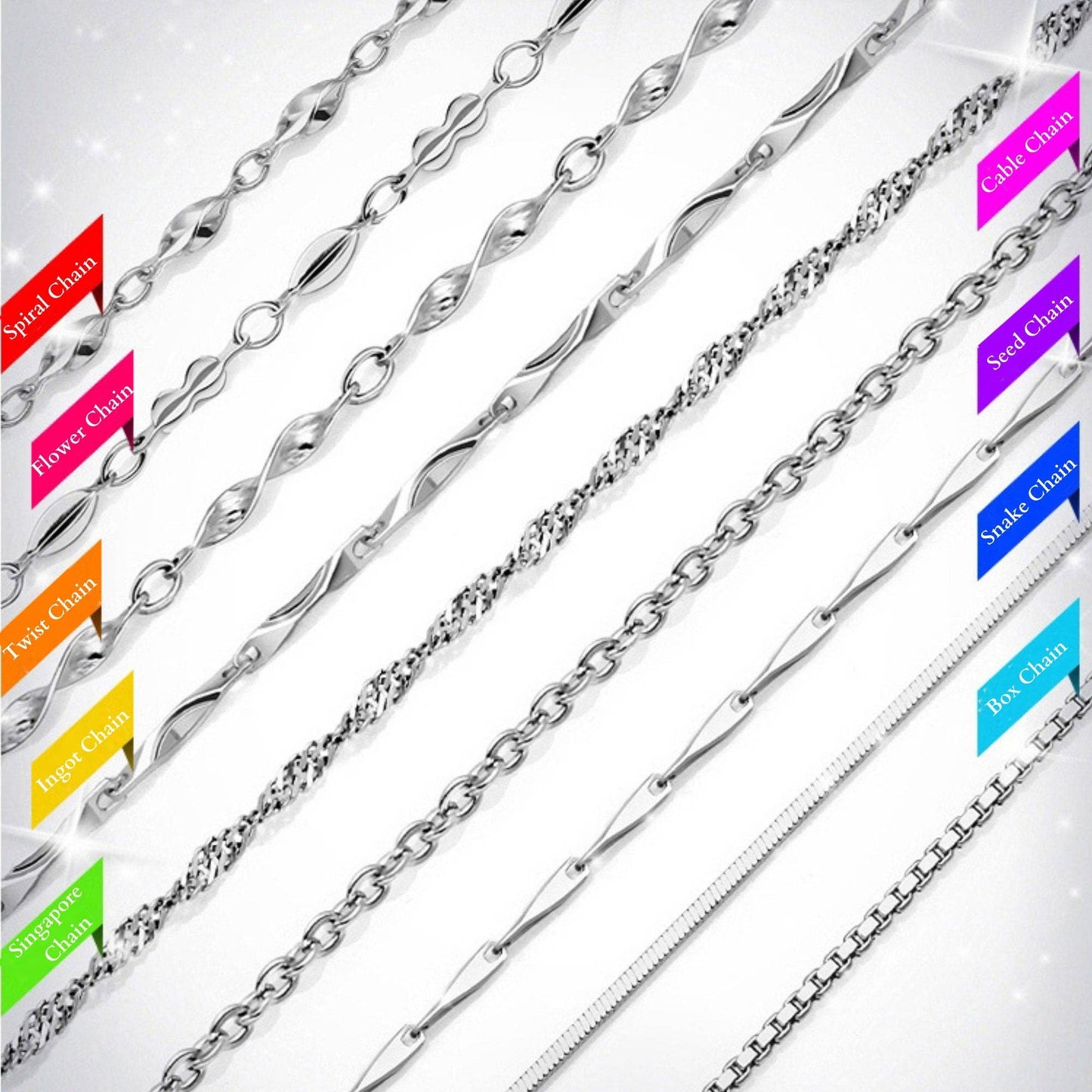 Perimade & Co. LLC - Box Cable Singapore Necklace Chain in 925 Sterling Silver - 40 Centimeters / Snake Chain