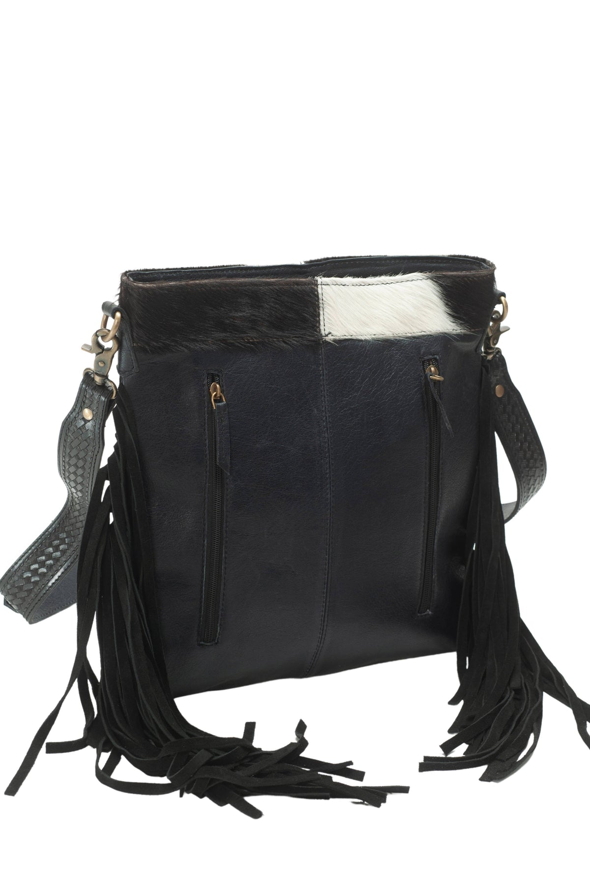 Leather Impressions Inc - American Bison Western Style Hair on Hide Fringe Crossbody - Black