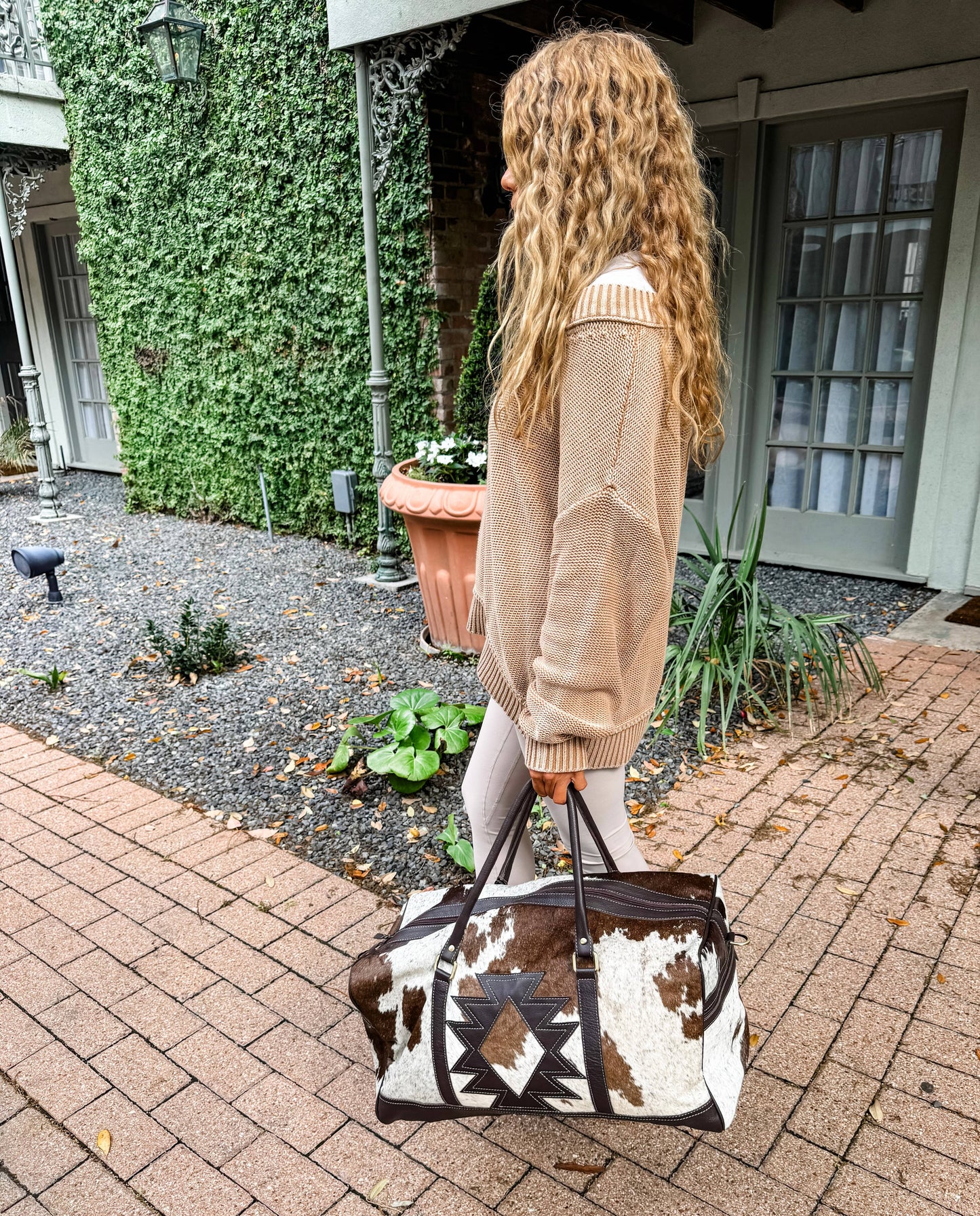 Boho Ranch Shop - AZTEC TRAVEL DUFFLE leather hair on cowhide travel bag