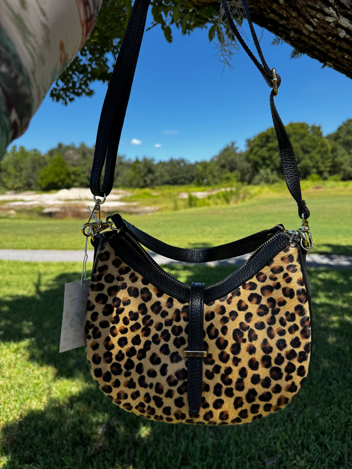 Hairon & Italian Leather Crescent Shoulder Hobo