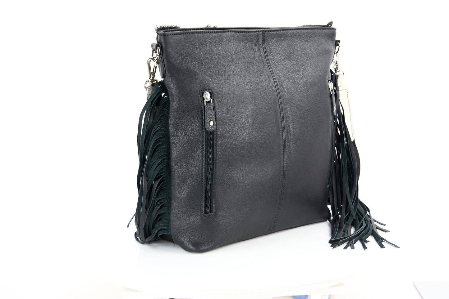 Hair on Hide Tote with Tooled Floral Bison Logo