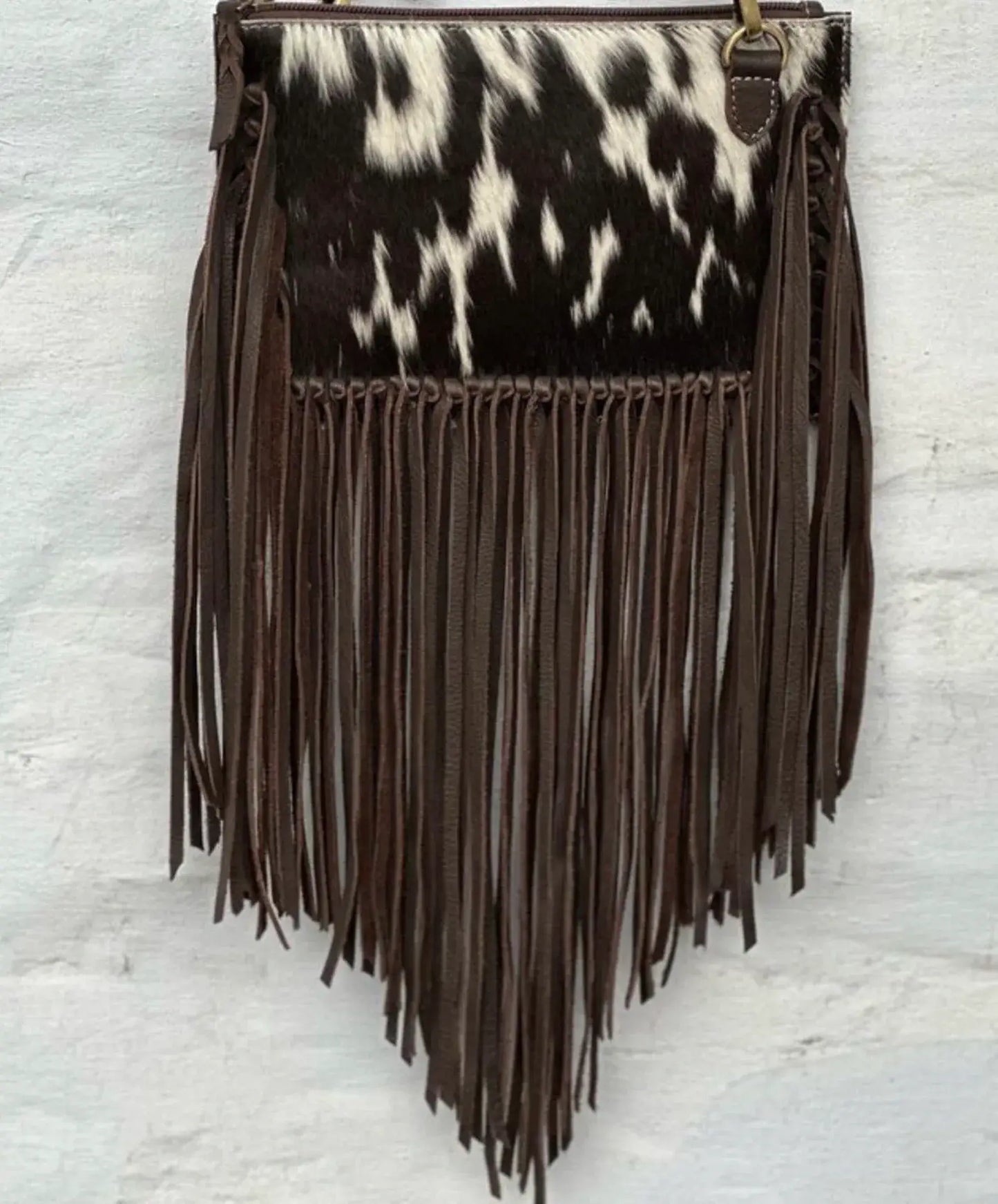 Boho Ranch Shop - THE JESSE CROSSBODY cowhide fringe tassel purse bag - BLACK LEATHER
