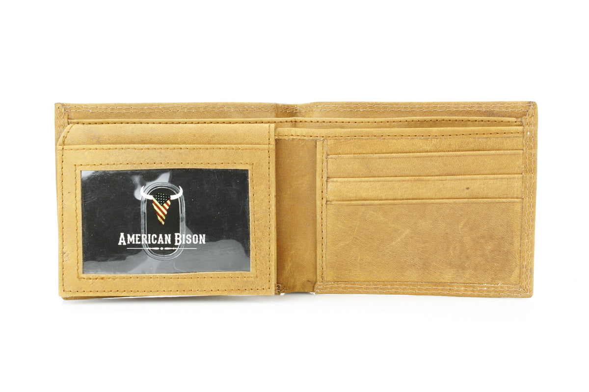 Leather Impressions Inc - Bi-Fold Wallet with Flag & Bison Skull ABMW 25-2008 - Black