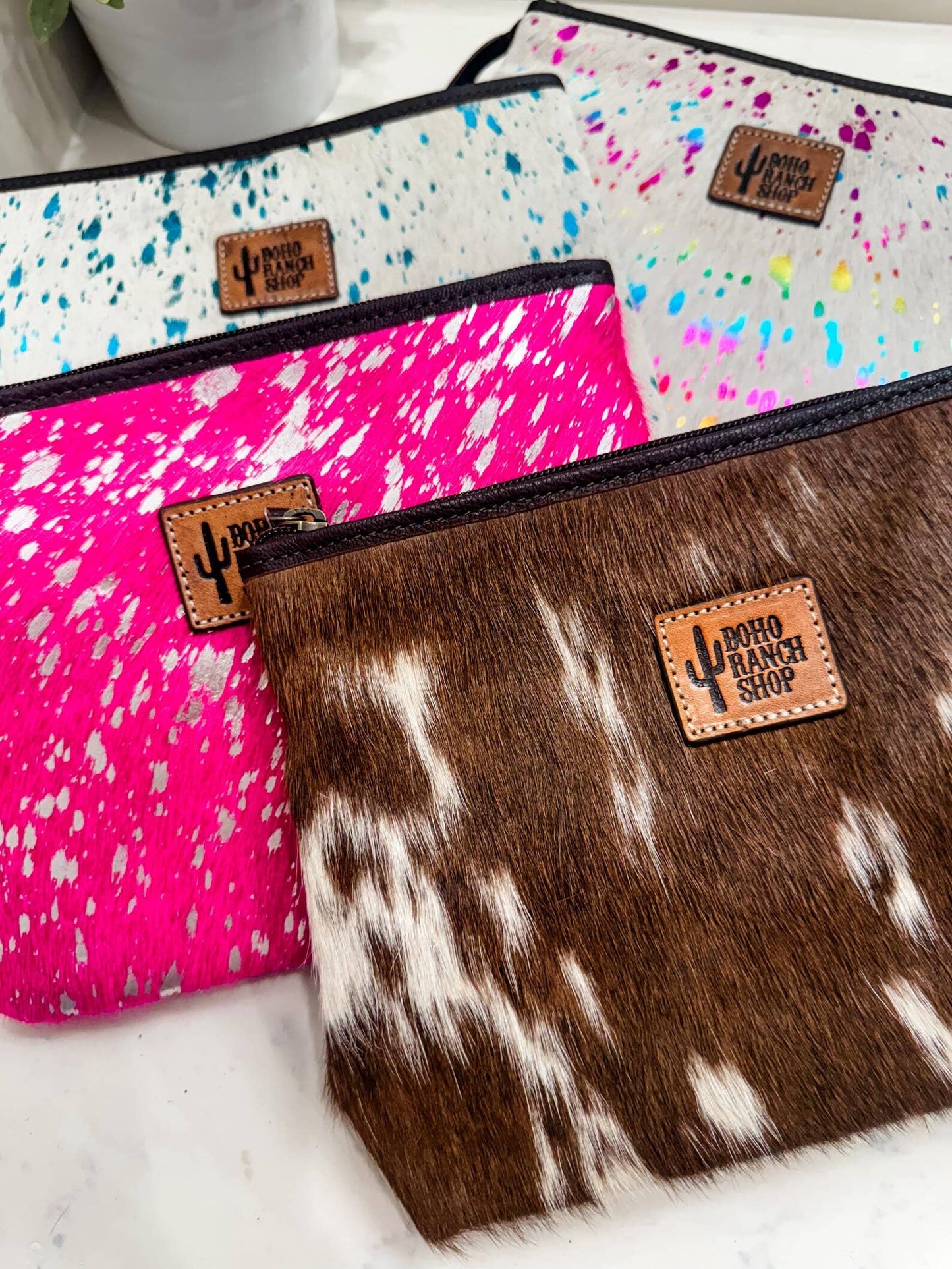Boho Ranch Shop - Western Cowhide Makeup Bag Travel - BLACK + WHITE