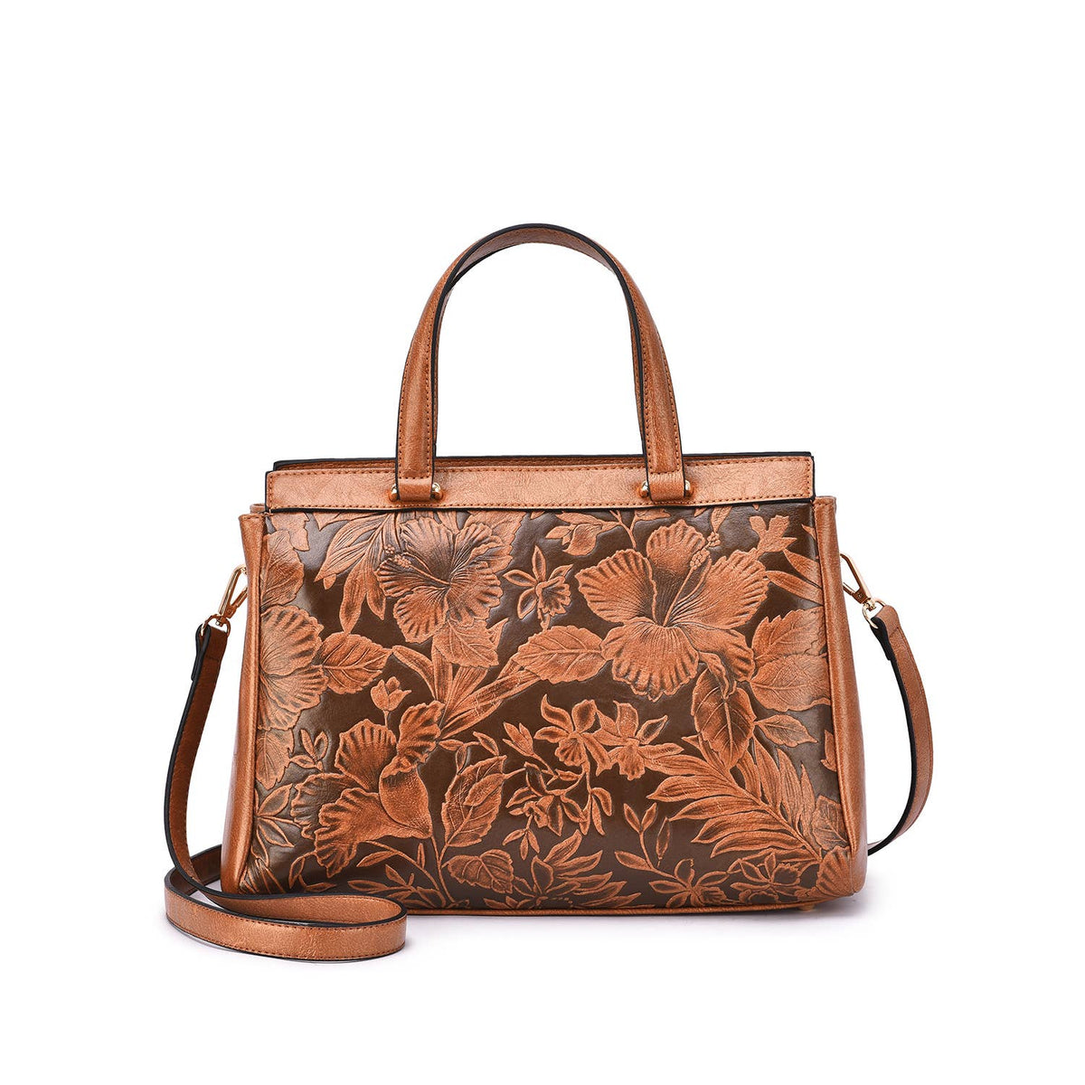 Salome 3D Embossed Floral Satchel - Black