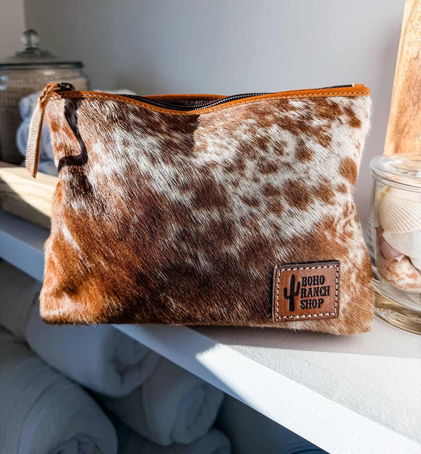 Boho Ranch Shop - Western Cowhide Makeup Bag Travel - BLACK + WHITE