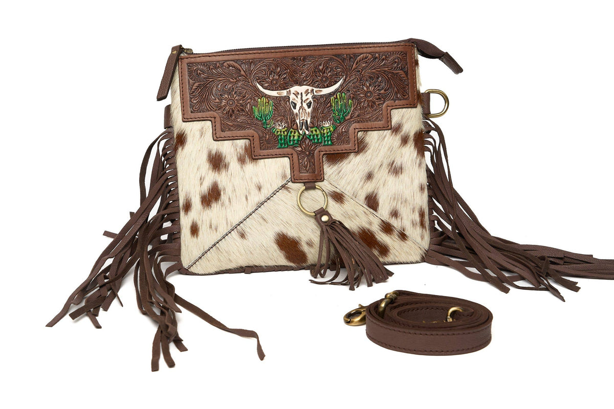 Leather Impressions Inc - Fringe Messenger Bag with Bison & Cactus ABHB 18-26108
