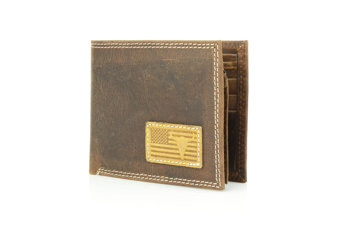 Leather Impressions Inc - Bi-Fold Wallet with Flag & Bison Skull ABMW 25-2008 - Black