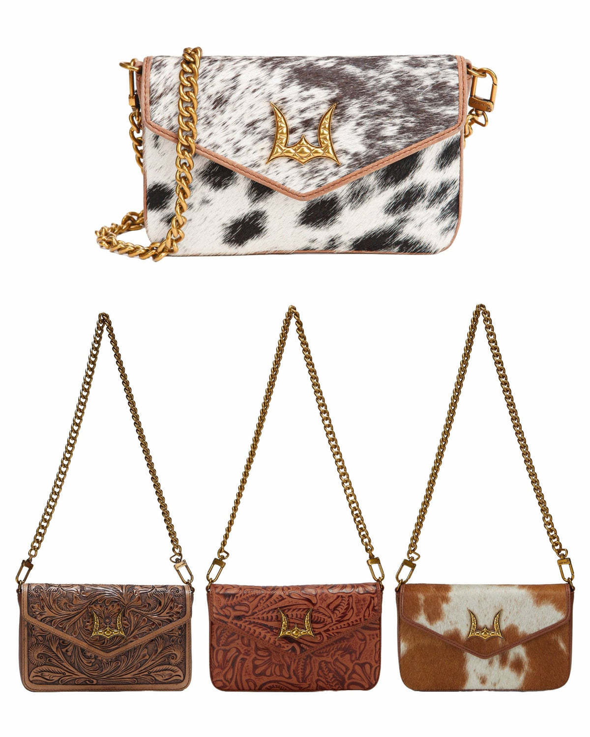 Loyal West - The LW On The Go Mini Chain Bag- In Brown & White Cowhide And Calfskin