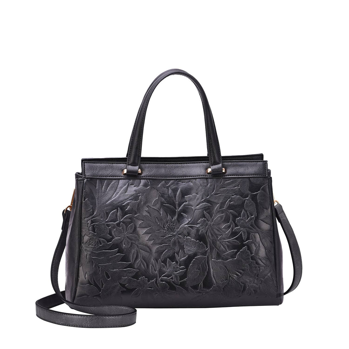 Salome 3D Embossed Floral Satchel - Black