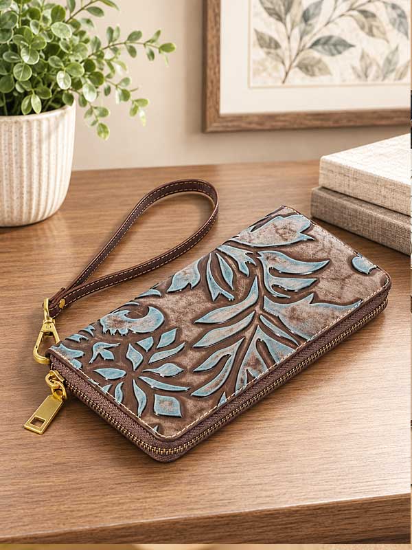 MC Handbags - 5023 Odessa Wallet - Genuine Tooled Embossed Leather  - Black Multi