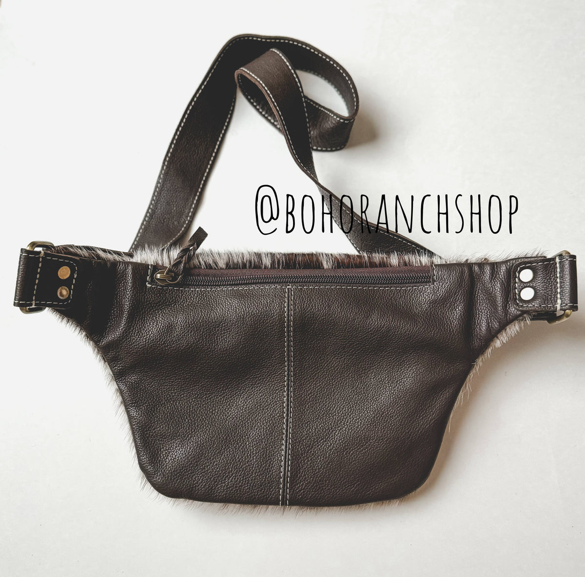 Boho Ranch Shop - Western Hairon Cowhide Fanny Pack - bum bag sling bag - Black + White Cowhde