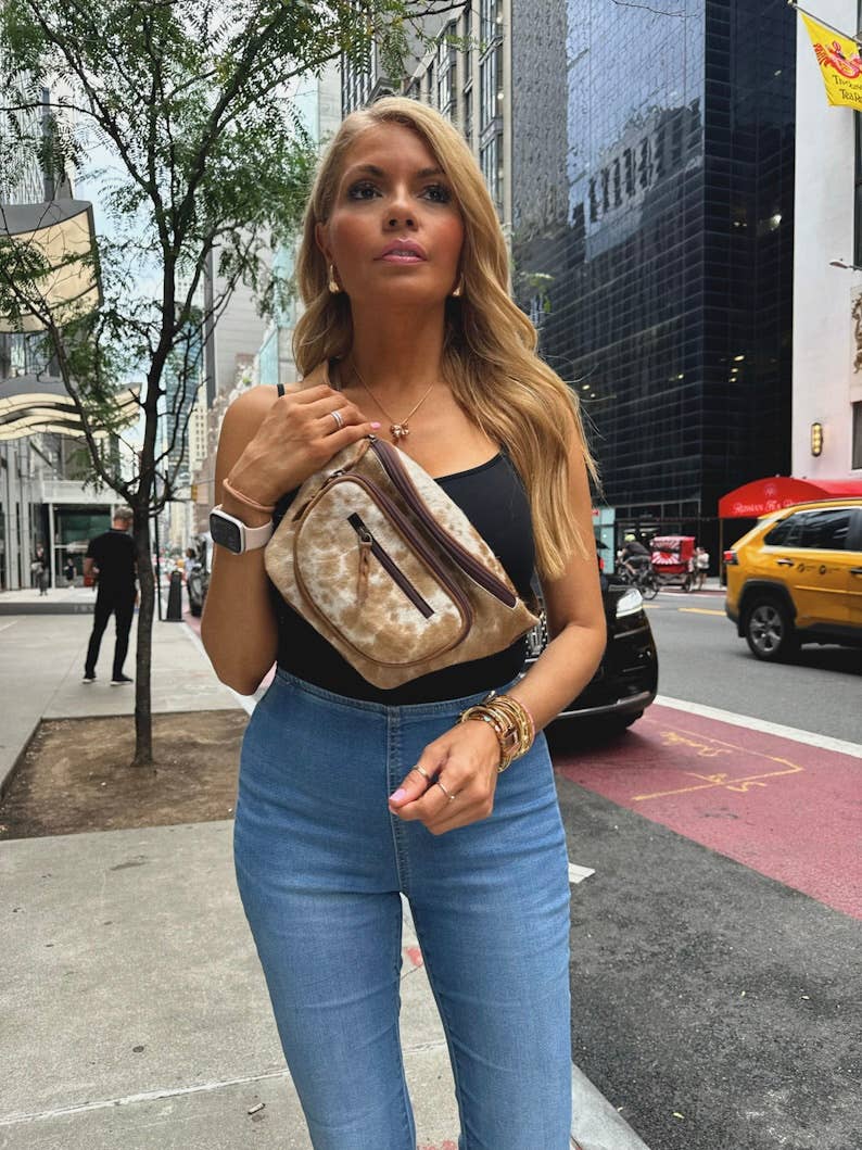 Boho Ranch Shop - Western Hairon Cowhide Fanny Pack - bum bag sling bag - Black + White Cowhde