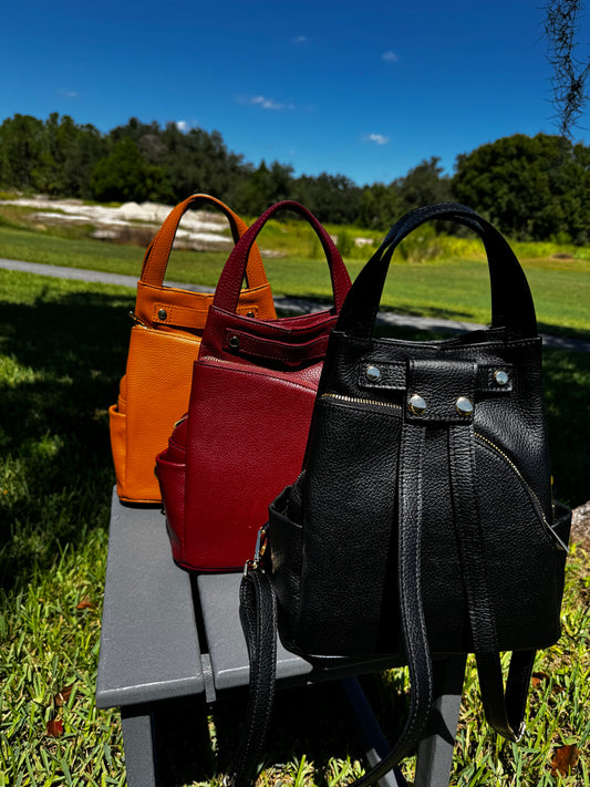 Italian Leather Convertible Bucket Bag & Backpack