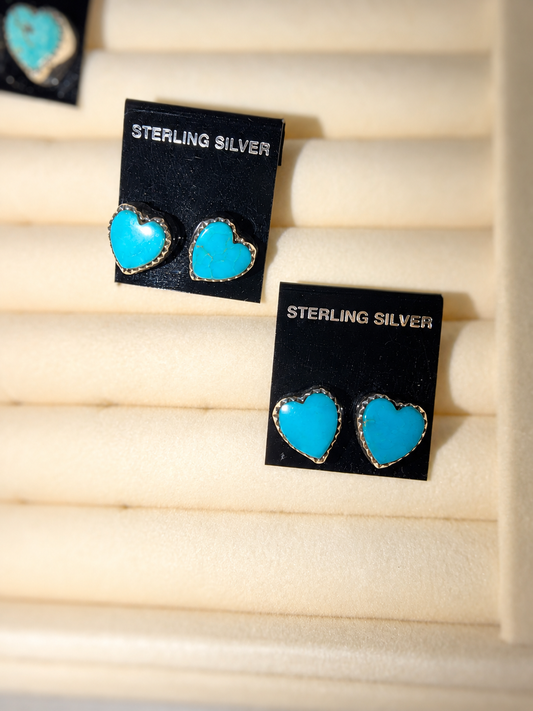 Native Made Turquoise Heart Earrings- Jennifer Begay