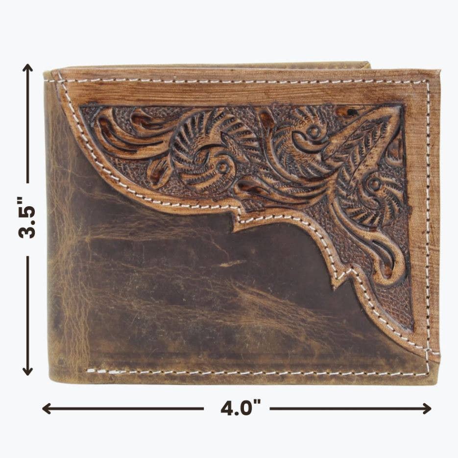 Leather Impressions Inc -  Oil Pull Up Bifold Wallet Long Horn Concho ABW028LGNHRN - Brown