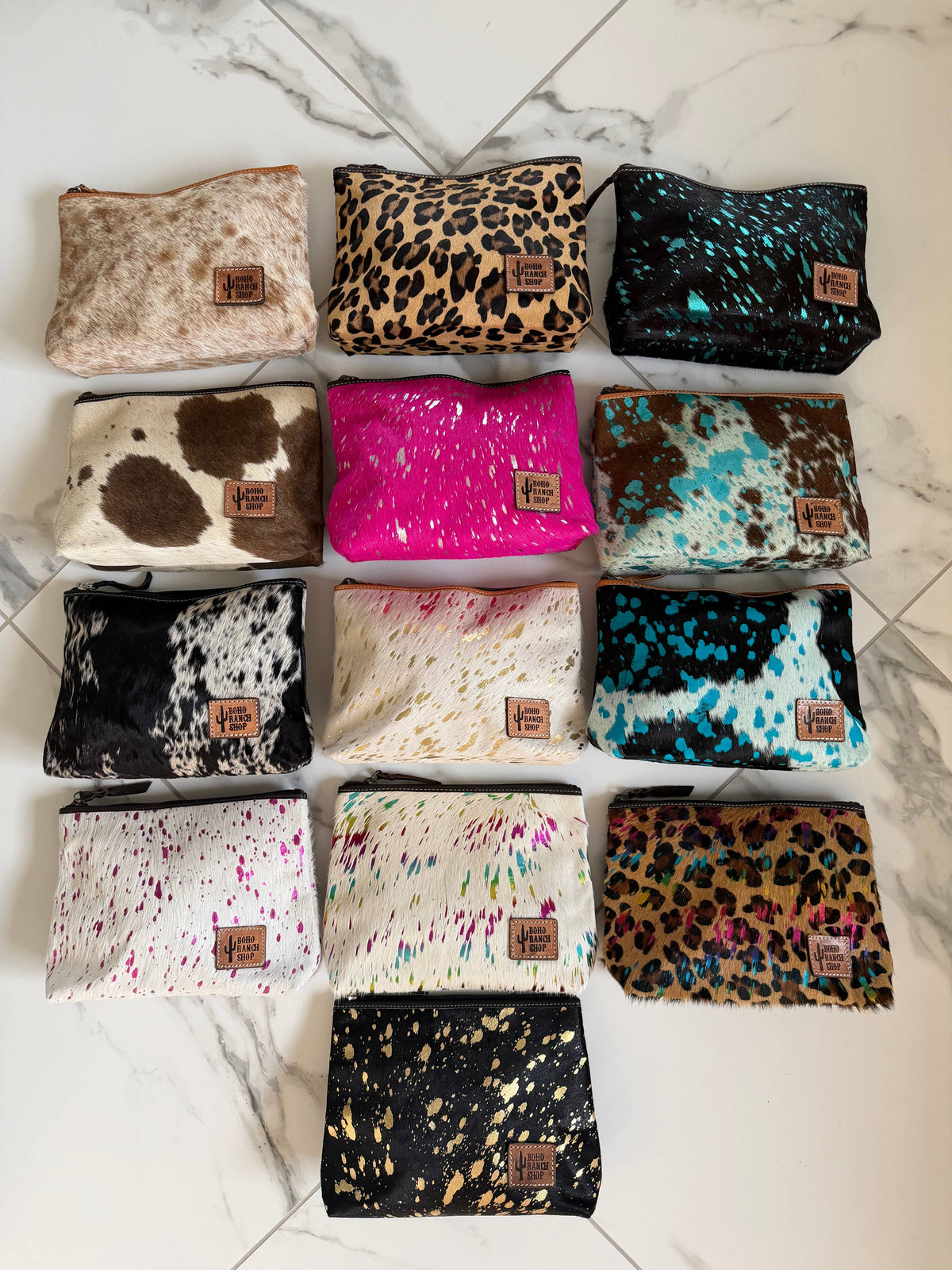 Boho Ranch Shop - Western Cowhide Makeup Bag Travel - BLACK + WHITE